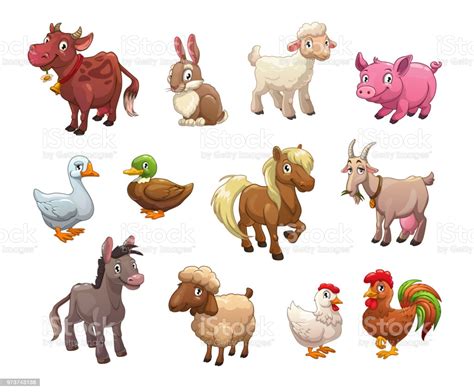 Set Of Cute Cartoon Farm Animals Stock Illustration