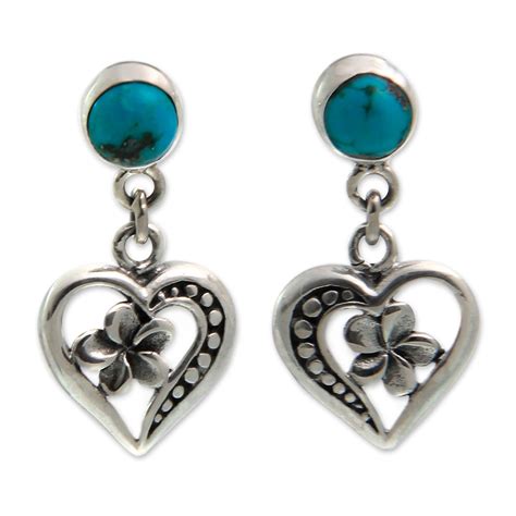 Fair Trade Recon Turquoise And Sterling Silver Earrings Frangipani