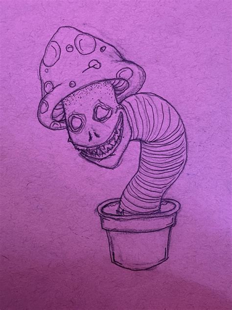 Its A Creepy Mushroom Creature Growing From A Pot Scary Drawings