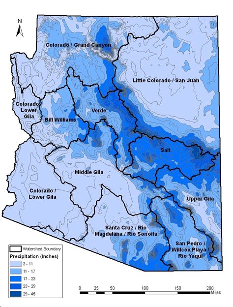 Mean Annual Precipitation Across The Major Watersheds Of Arizona Data