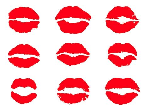 Labios rojos brillantes femeninos colección de varias emociones diferentes formas de labios