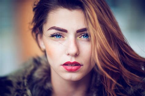 Face Women Model Portrait Long Hair Red Photography Blue Fashion Hair Nose Person