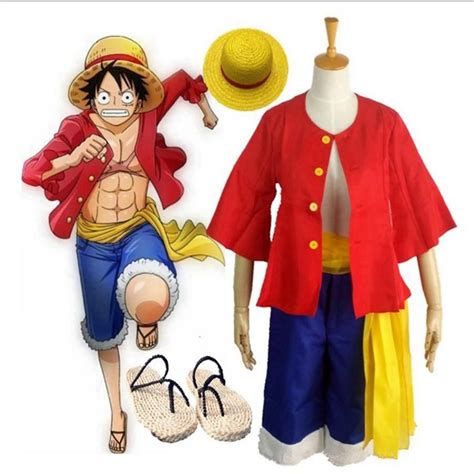 Anime One Piece Monkey D Luffy Cosplay Costume Set Coat Pants Sandals
