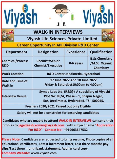Viyash Life Sciences Pvt Ltd Walk In Interview For Freshers