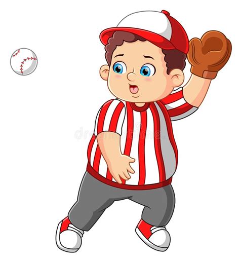 A Boy Dressed In Baseball Gear Catching A Ball Stock Vector