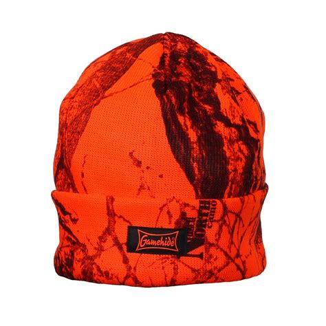Gamehide Hat Fleece Lined Knit Insulated Blaze Orange Camo Os