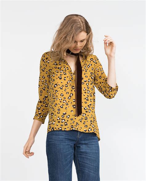 ZARA WOMAN PRINTED BLOUSE Leopard Blouse Leopard Print Top Zara