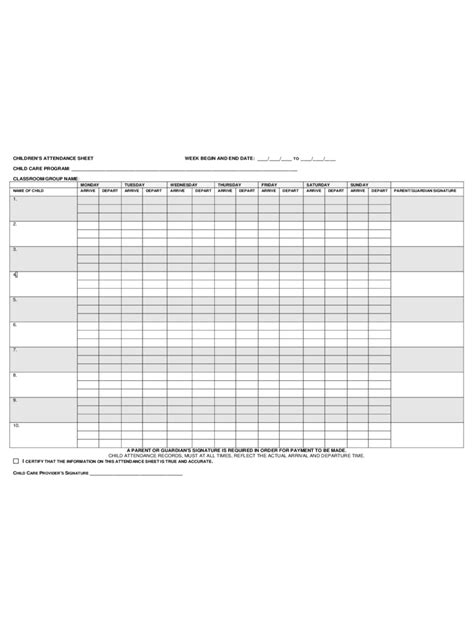 Children Weekly Attendance Sheet Edit Fill Sign Online Handypdf