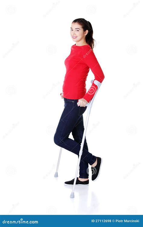 Woman Walking With Crutches Stock Photo Image Of Beautiful Crutches