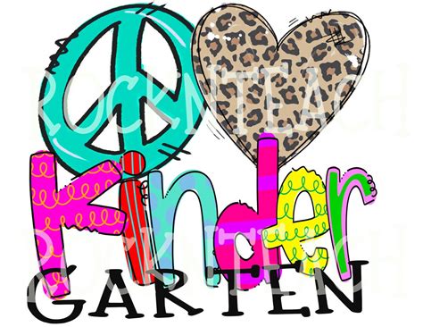 Peace Love Kindergarten Teacher Png School Spirit Png Etsy