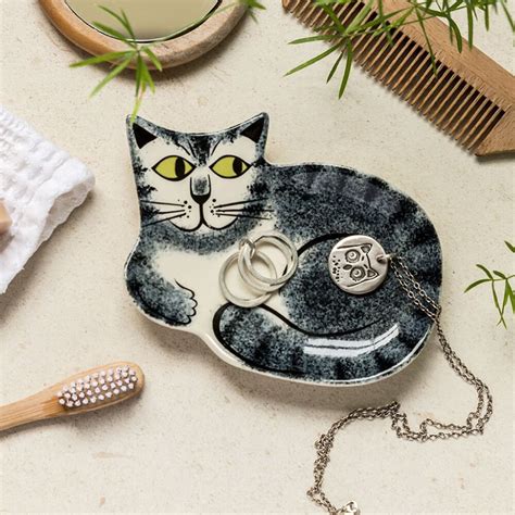 Hannah Turner Handmade Ceramic Grey Tabby Cat Trinket Dish Jarrold Norwich