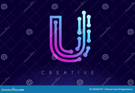 U Tech Letter Logo Concept With Connected Technology Dots Stock Vector