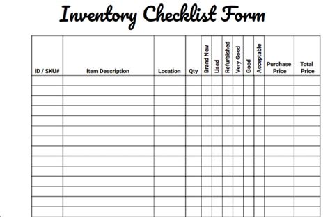 Inventory Checklist Form Home Inventory Office Inventory Restaurant