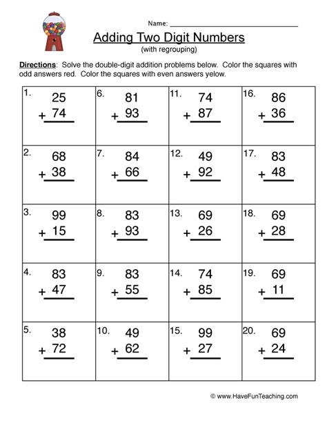 Adding Two Digit Numbers With Regrouping Worksheets Free