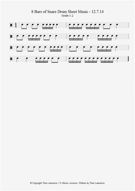 Grade 1 2 Snare Drum Sheet Music Practice Piece Learn Drums For Free