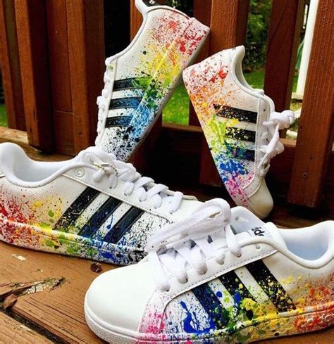Rainbow Splatter Paint Adidas Sneakers Shoes Custom Adidas Etsy In