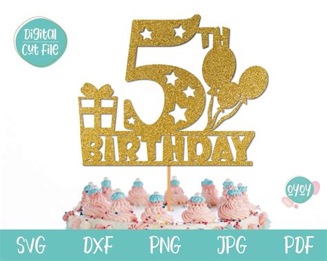 Buy 5th Birthday Cake Topper Svg 5 Years Old Svg Happy 5th Online In