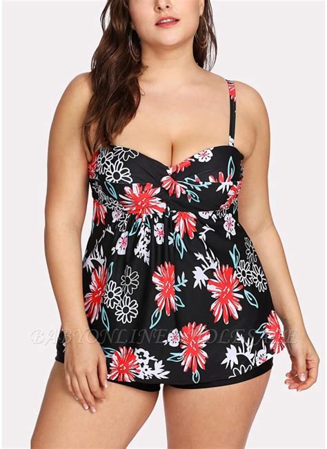 Women Plus Size Swimsuits Floral Print Padded Modest