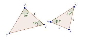 Two triangles are said to be similar if the corresponding angles are congruent (equal). Are the two triangles below similar? - Brainly.com
