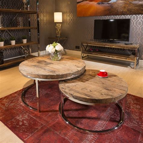 Reclaimed wood and steel coffee table. Stunning Round Pair of Coffee Tables Reclaimed Hardwood 92 ...