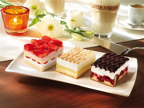 Three Different Cakes Strawberries Cream Chocolate Dessert