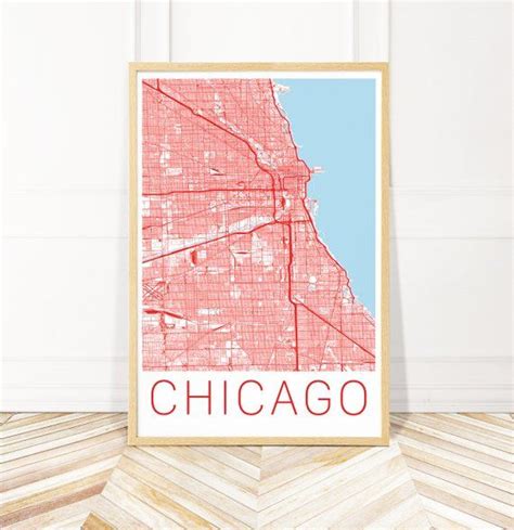 Chicago City Map Art Framed Canvas Or Print Map Of Chicago Etsy