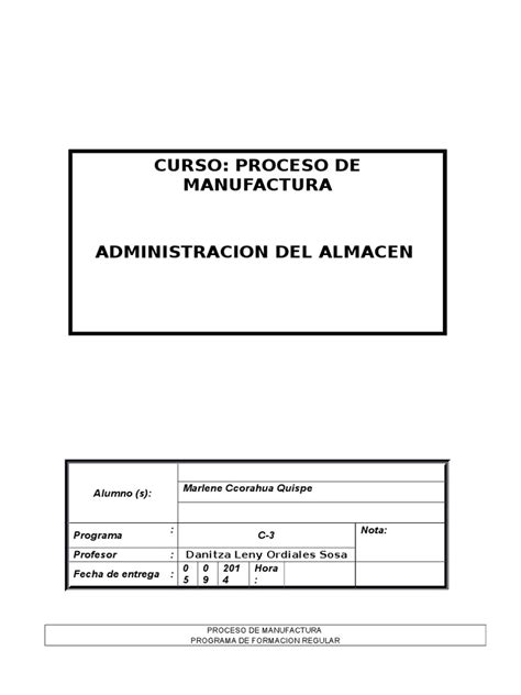 Informe Almacen Manufactura Pdf Herramientas