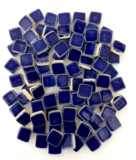 100 Handmade Royal Blue Square Mosaic Tiles High Fired With No