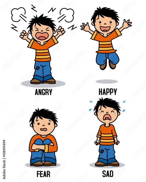Boy Emoticon Showing Different Emotions Happy Angry Sad And Scared