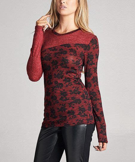 Paolino Wine And Black Floral Sweater Knit Top Tops Floral Sweater