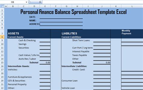 Personal Finance Balance Spreadsheet Template Excel
