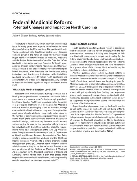 Pdf Federal Medicaid Reform Potential Changes And Impact On North Carolina