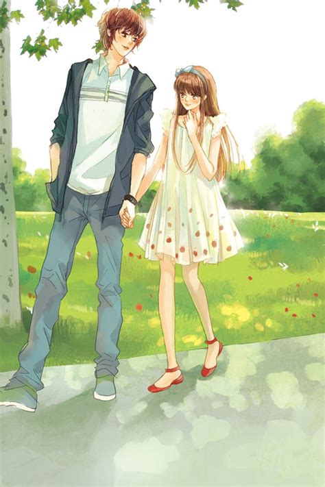 Love Anime Couple Boy Girl Tree Red Shoes White Dress Wallpapers Hd Desktop And