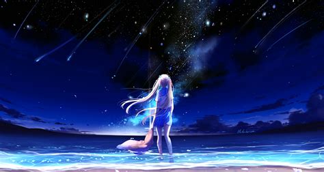 3840x2160 Animegirl Night Sea Stars Fantasy 4k Hd 4k