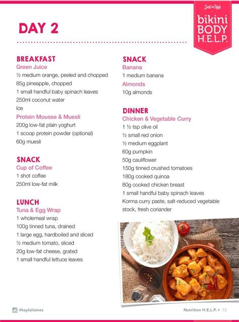 Bbg Food Plan Day 2 Kayla Itsines Nutrition Guide Kayla Itsines Meal