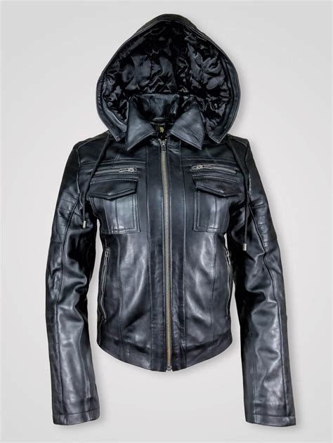 Tops & tees, jeans & pants, dresses & suits, coats & jackets Women's Hooded Biker Jacket in Black - Alen Cooper