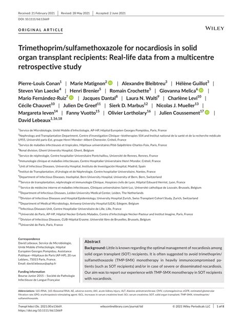 PDF Trimethoprim Sulfamethoxazole For Nocardiosis In Solid Organ