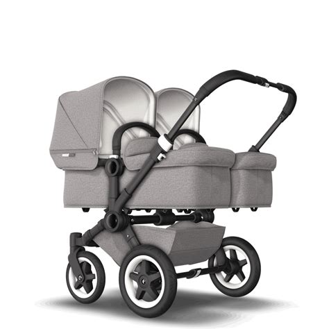 Bugaboo Donkey 2 Twin Seat and bassinet stroller mineral light grey mélange sun canopy, mineral ...