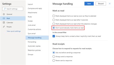 Do Not Automatically Mark Emails As Read In Outlook On The Web Owa
