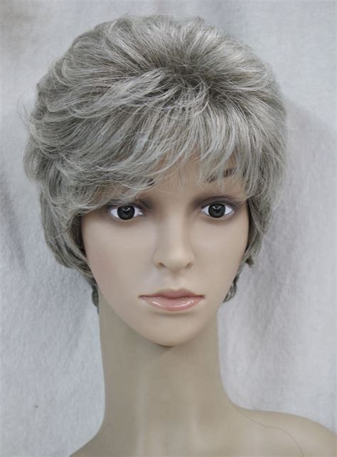 Gray Mix Short Middle Aged Older Women Ladies Hivision Daily Full Wig