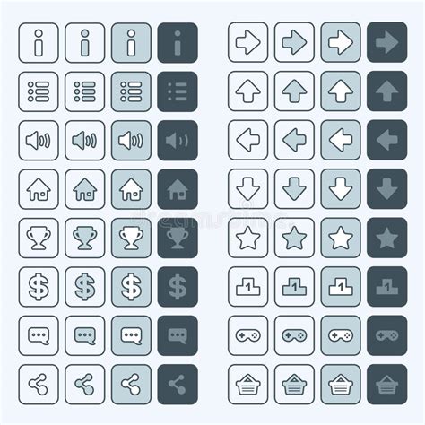 Thin Line Game Icons Buttons Interface Ui Stock Vector Illustration