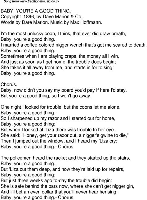 Old Time Song Lyrics For 52 Baby Youre A Good Thing