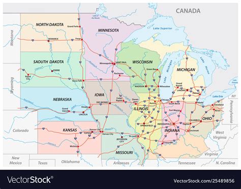Map Midwest United States Royalty Free Vector Image