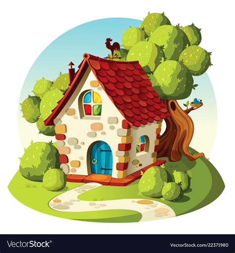 Rustic Stone House Summer Landscape Royalty Free Vector