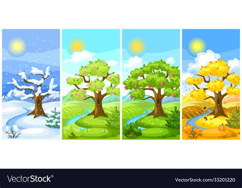 Four Seasons Landscape With Trees Royalty Free Vector Image