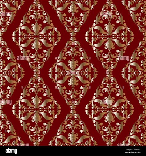 Gold Victorian Pattern On Red Background Seamless Antique Oriental
