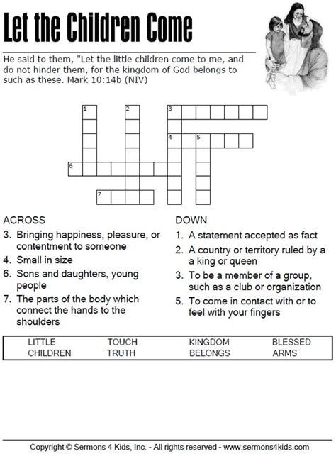 Let The Children Come Crossword Puzzle Childrens Sermons Sunday