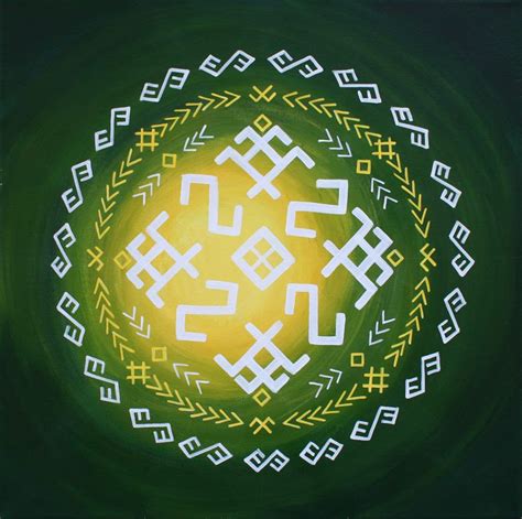 Traditional Latvian Folk Symbols On Deep Green Acrylic On Canvas