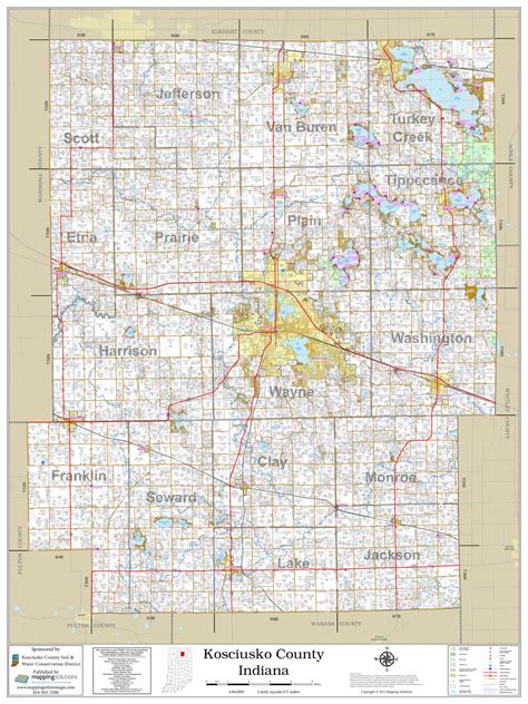 Kosciusko County Indiana 2022 Wall Map Mapping Solutions