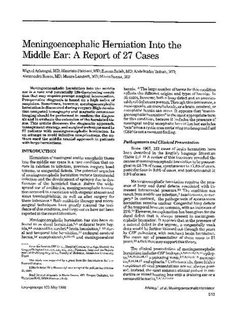 Pdf Meningoencephalic Herniation Into The Middle Ear A Report Of 27